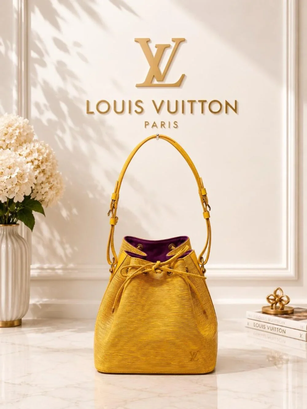 Authentic Louis Vuitton Petit Noé Yellow Epi Bucket Shoulder Bag